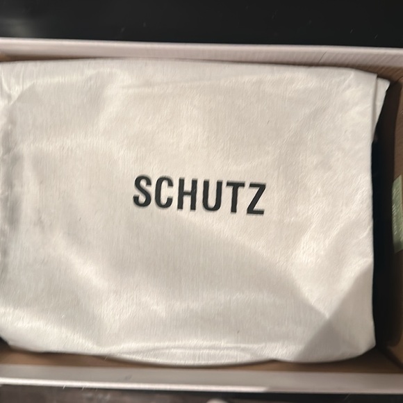 SCHUTZ size 7 Black satin wedge - Picture 5 of 5